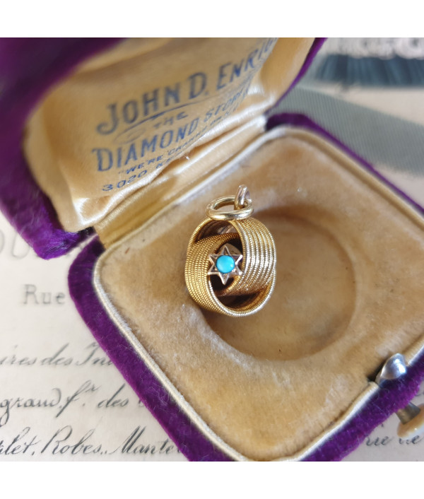 Hidden Stars - Victorian Turquoise Love Knot Charm in 14k Yellow Gold Hidden Stars - Victorian Turquoise Love Knot Charm in 14k Yellow Gold