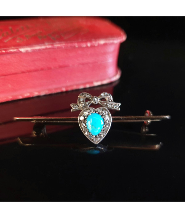 Victorian Heart Brooch with Turquoise an...