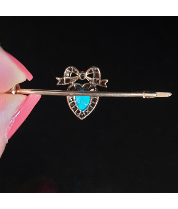 Victorian Heart Brooch with Turquoise and Diamond in Silver and Gold Victorian Heart Brooch with Turquoise and Diamond in Silver and Gold