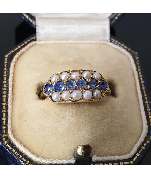 Pearl Parade: Victorian Pearl and Sapphire Ring in 18K Pearl Parade: Victorian Pearl and Sapphire Ring in 18K