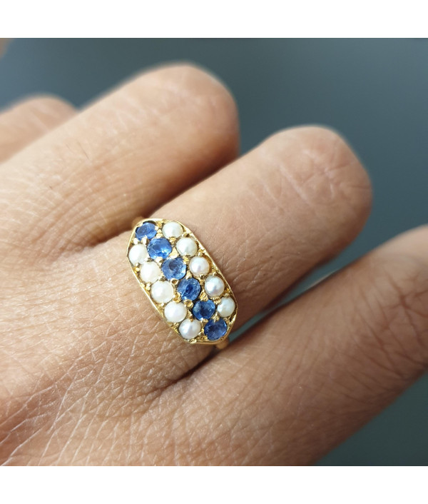 Pearl Parade: Victorian Pearl and Sapphire Ring in 18K Pearl Parade: Victorian Pearl and Sapphire Ring in 18K