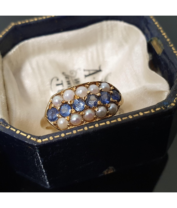 Pearl Parade: Victorian Pearl and Sapphire Ring in 18K Pearl Parade: Victorian Pearl and Sapphire Ring in 18K