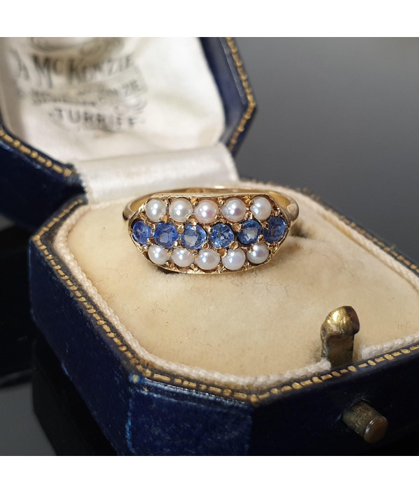 Pearl Parade: Victorian Pearl and Sapphire Ring in 18K Pearl Parade: Victorian Pearl and Sapphire Ring in 18K