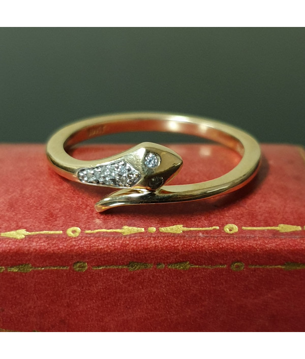 Bright Eyes: Vintage Diamond Snake Ring in 10K YG