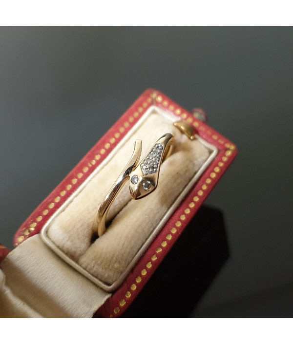 Bright Eyes: Vintage Diamond Snake Ring in 10K YG