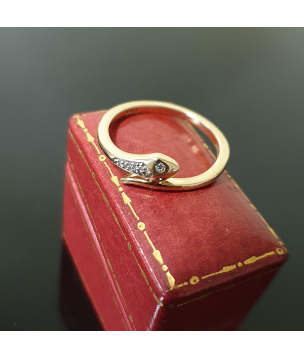 Bright Eyes: Vintage Diamond Snake Ring in 10K YG