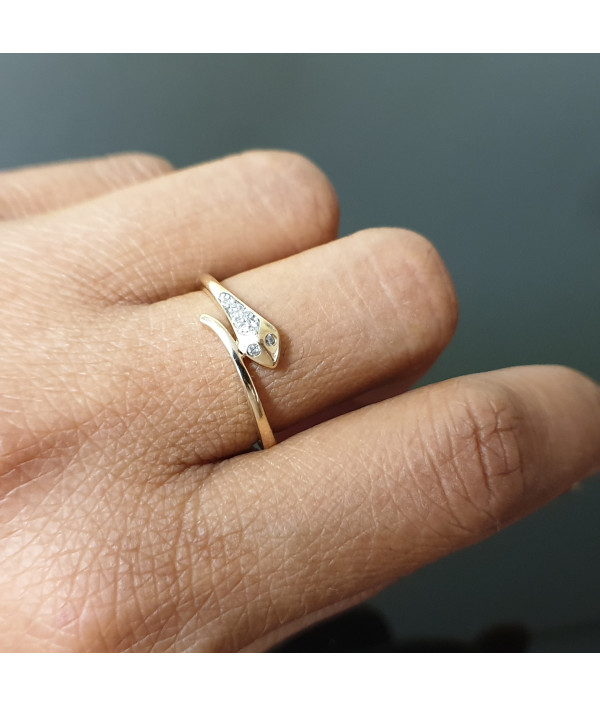 Bright Eyes: Vintage Diamond Snake Ring in 10K YG