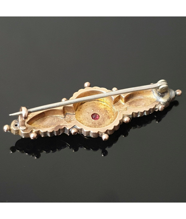 Nautical Star: Victorian Bar Brooch with Ruby and Pearl in 9K Rose Gold Nautical Star: Victorian Bar Brooch with Ruby and Pearl in 9K Rose Gold