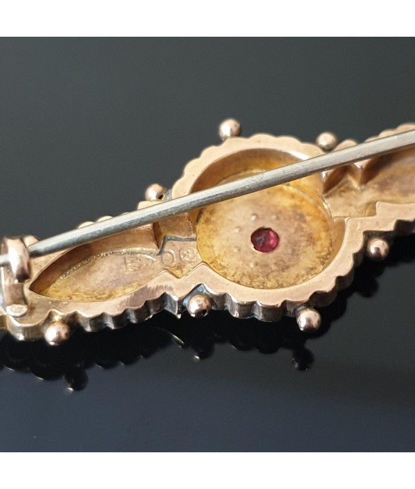 Nautical Star: Victorian Bar Brooch with Ruby and Pearl in 9K Rose Gold Nautical Star: Victorian Bar Brooch with Ruby and Pearl in 9K Rose Gold