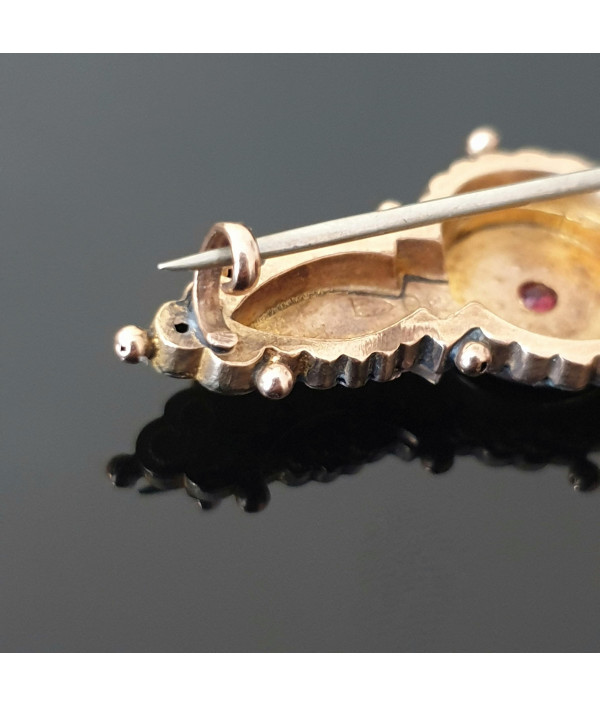 Nautical Star: Victorian Bar Brooch with Ruby and Pearl in 9K Rose Gold Nautical Star: Victorian Bar Brooch with Ruby and Pearl in 9K Rose Gold