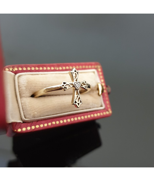 The Dainty Cross: Diamond cross ring in 9k Yellow Gold The Dainty Cross: Diamond cross ring in 9k Yellow Gold