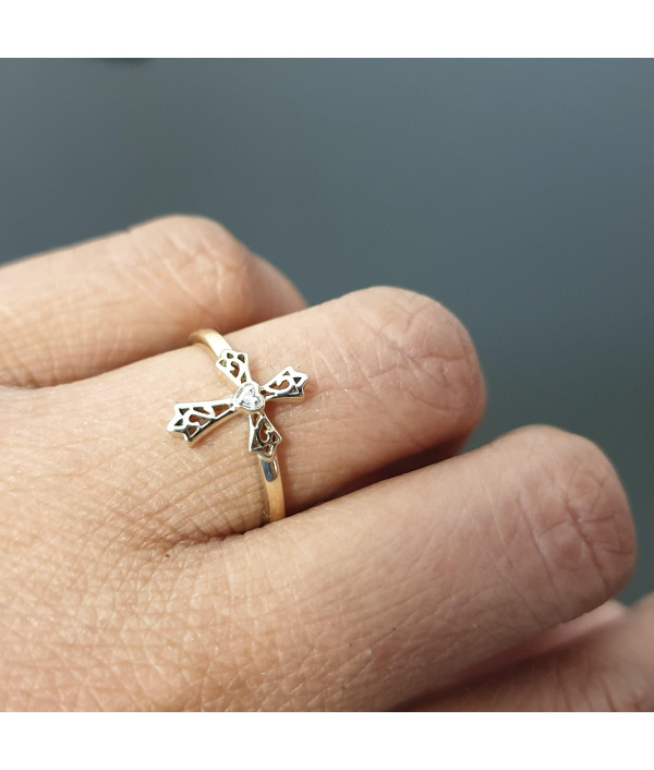The Dainty Cross: Diamond cross ring in 9k Yellow Gold The Dainty Cross: Diamond cross ring in 9k Yellow Gold