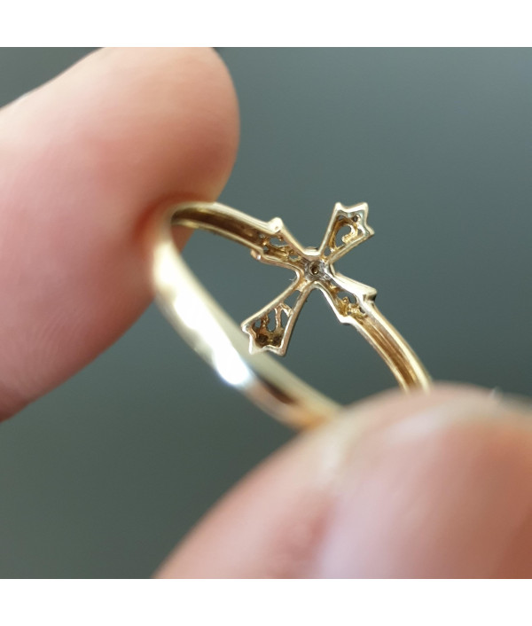 The Dainty Cross: Diamond cross ring in 9k Yellow Gold The Dainty Cross: Diamond cross ring in 9k Yellow Gold