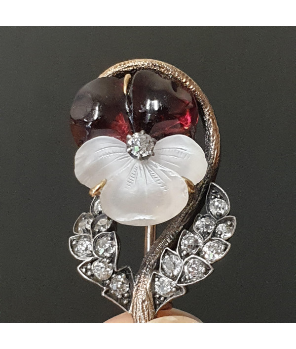 Gems Medley: Carved Moonstone and Garnet Brooch in 14K Rose Gold Gems Medley: Carved Moonstone and Garnet Brooch in 14K Rose Gold