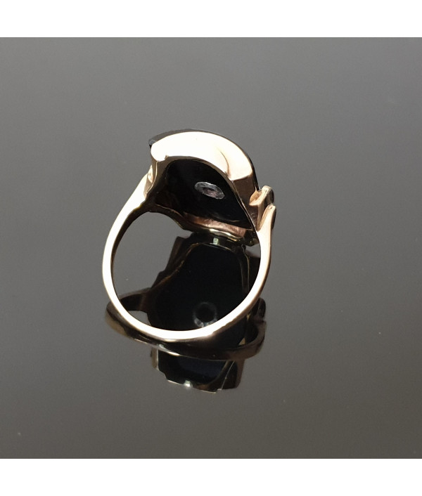 Captivating Column: Art Deco Onyx and Diamond Ring in 10k YG Captivating Column: Art Deco Onyx and Diamond Ring in 10k YG