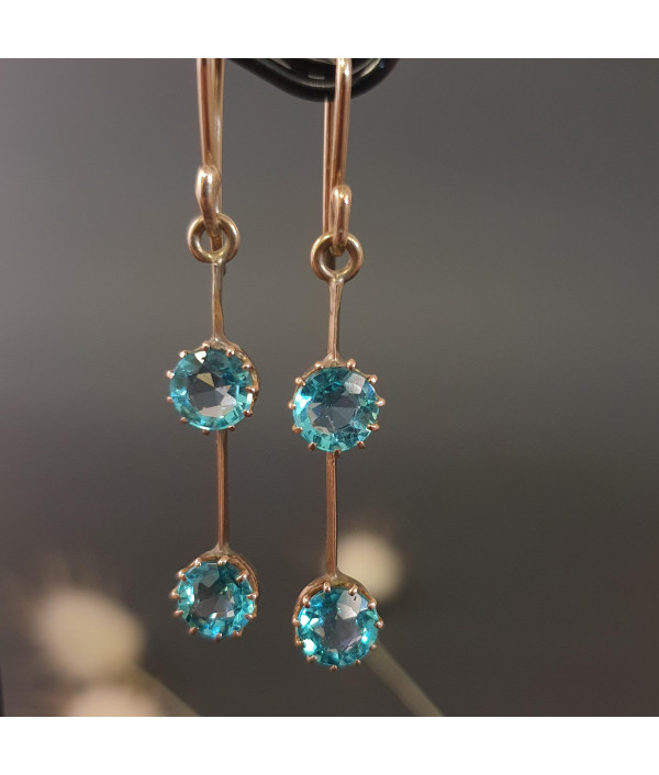 Sky Blue Garnet Topped Doublet Earrings in 9K Yellow Gold C.1915