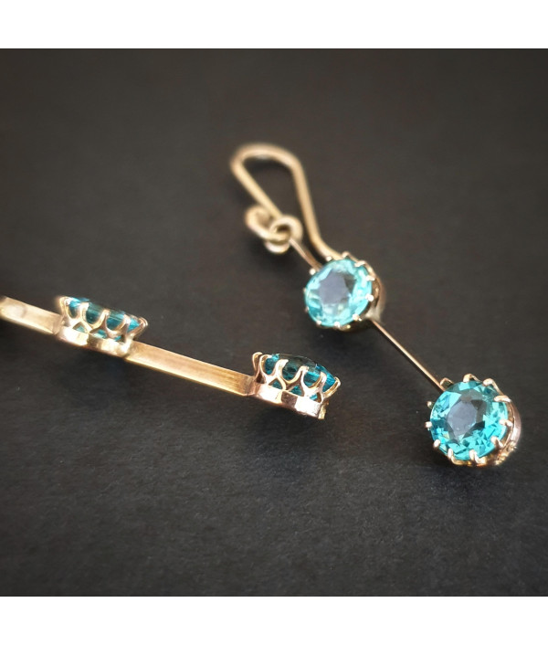 Sky Blue Garnet Topped Doublet Earrings in 9K Yellow Gold C.1915