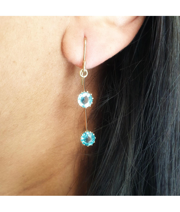 Sky Blue Garnet Topped Doublet Earrings in 9K Yellow Gold C.1915