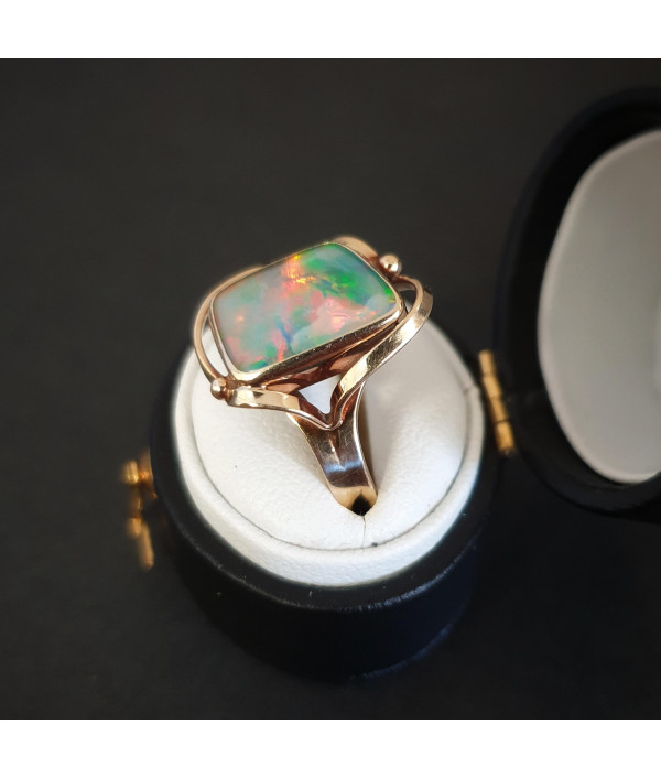 SOLD! 1960s Australian Opal Doublet Ring in 9K Yellow Gold