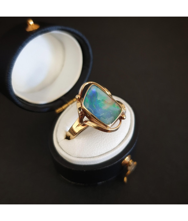 SOLD! 1960s Australian Opal Doublet Ring in 9K Yellow Gold