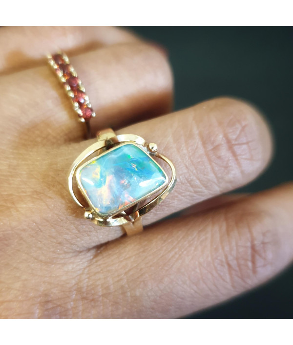 SOLD! 1960s Australian Opal Doublet Ring in 9K Yellow Gold