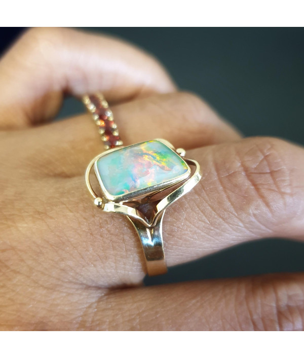 SOLD! 1960s Australian Opal Doublet Ring in 9K Yellow Gold