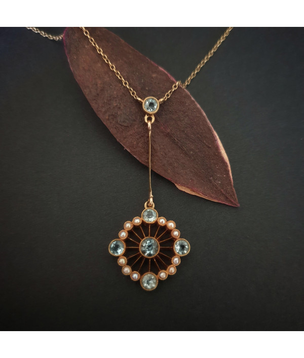 SOLD! Edwardian Aquamarine and Pearl Lav...