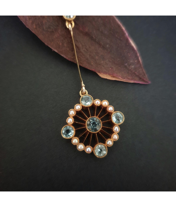 SOLD! Edwardian Aquamarine and Pearl Lavaliere Necklace in 15ct Gold SOLD! Edwardian Aquamarine and Pearl Lavaliere Necklace in 15ct Gold
