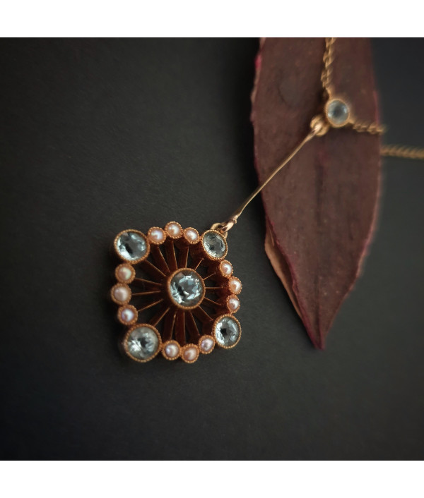 SOLD! Edwardian Aquamarine and Pearl Lavaliere Necklace in 15ct Gold SOLD! Edwardian Aquamarine and Pearl Lavaliere Necklace in 15ct Gold