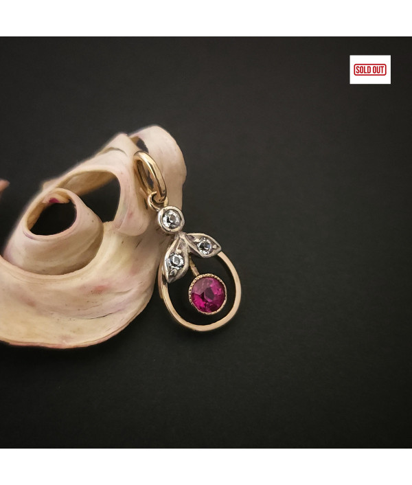 Edwardian Ruby and Diamond Pendant in 9c...