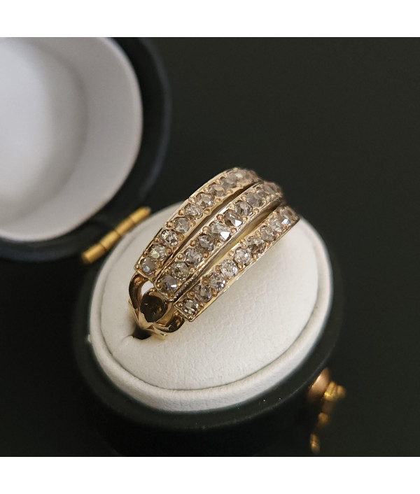 Triple Row Old Cut Diamond Band in 14K Circa 1900 Triple Row Old Cut Diamond Band in 14K Circa 1900