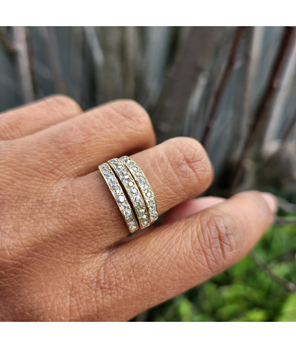 Triple Row Old Cut Diamond Band in 14K Circa 1900 Triple Row Old Cut Diamond Band in 14K Circa 1900