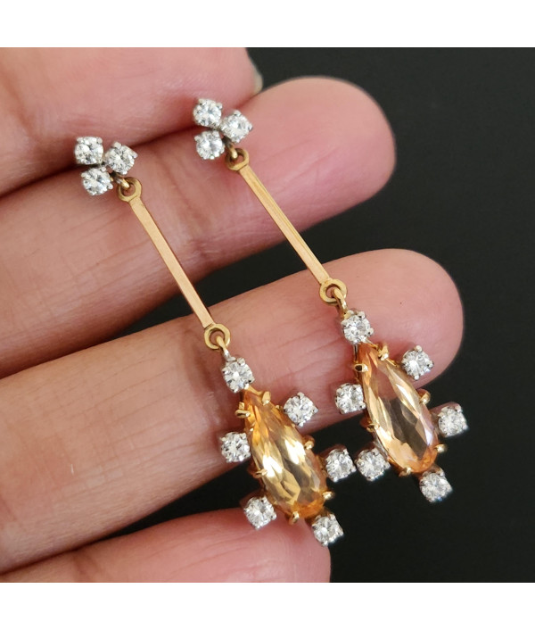 Imperial Topaz and Diamond Earrings in 18K Gold Imperial Topaz and Diamond Earrings in 18K Gold