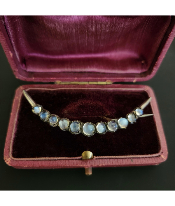 Victorian Crescent Moonstone Brooch in Silver Victorian Crescent Moonstone Brooch in Silver