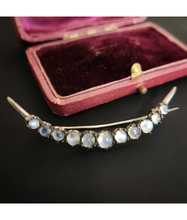 Victorian Crescent Moonstone Brooch in S...