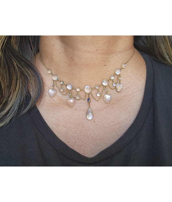 Edwardian Moonstone Festoon Necklace in 9k Edwardian Moonstone Festoon Necklace in 9k