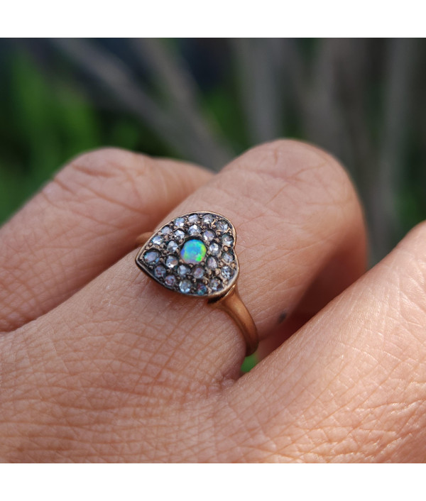 Victorian Heart Ring with Rose cut Diamond and Opal Victorian Heart Ring with Rose cut Diamond and Opal