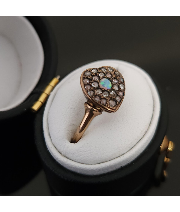 Victorian Heart Ring with Rose cut Diamond and Opal Victorian Heart Ring with Rose cut Diamond and Opal