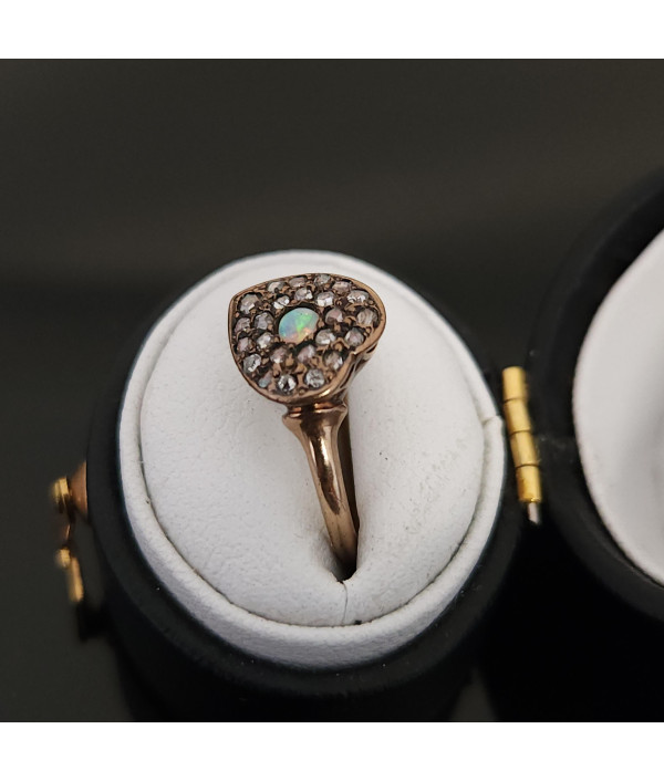 Victorian Heart Ring with Rose cut Diamond and Opal Victorian Heart Ring with Rose cut Diamond and Opal