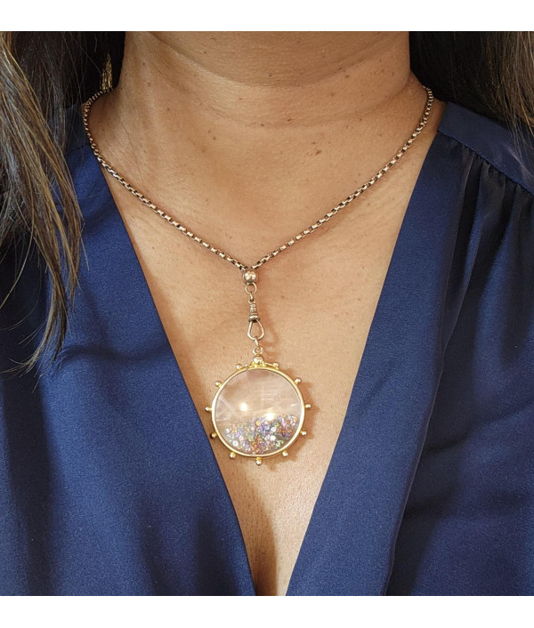 Double-sided Dome Glass Photo locket in 9K Yellow Gold Double-sided Dome Glass Photo locket in 9K Yellow Gold