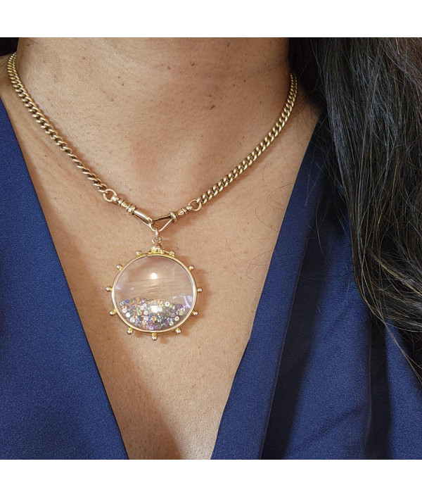 Double-sided Dome Glass Photo locket in 9K Yellow Gold Double-sided Dome Glass Photo locket in 9K Yellow Gold