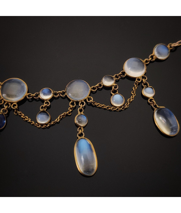Edwardian Moonstone Festoon Necklace in 9K Yellow Gold Edwardian Moonstone Festoon Necklace in 9K Yellow Gold
