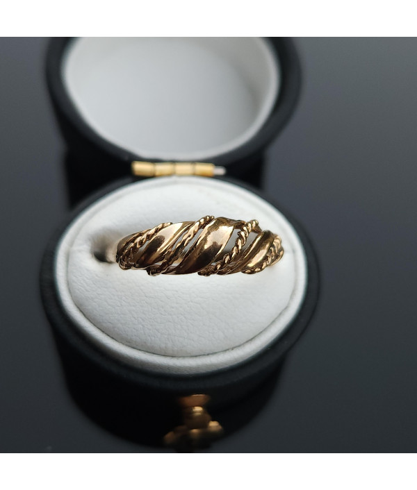 A Classic Domed Croissant Ring with Rope Twist Detail in 9k Yellow Gold