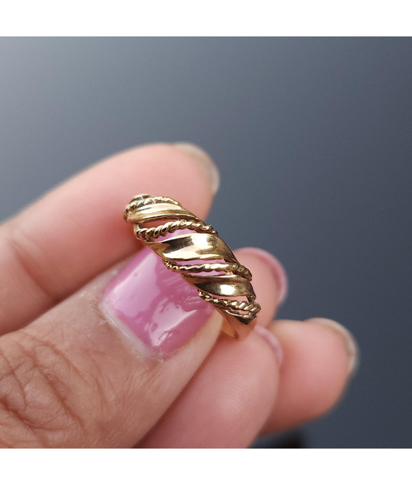 A Classic Domed Croissant Ring with Rope Twist Detail in 9k Yellow Gold