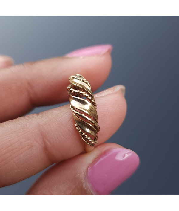 A Classic Domed Croissant Ring with Rope Twist Detail in 9k Yellow Gold