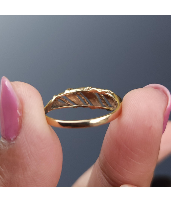 A Classic Domed Croissant Ring with Rope Twist Detail in 9k Yellow Gold