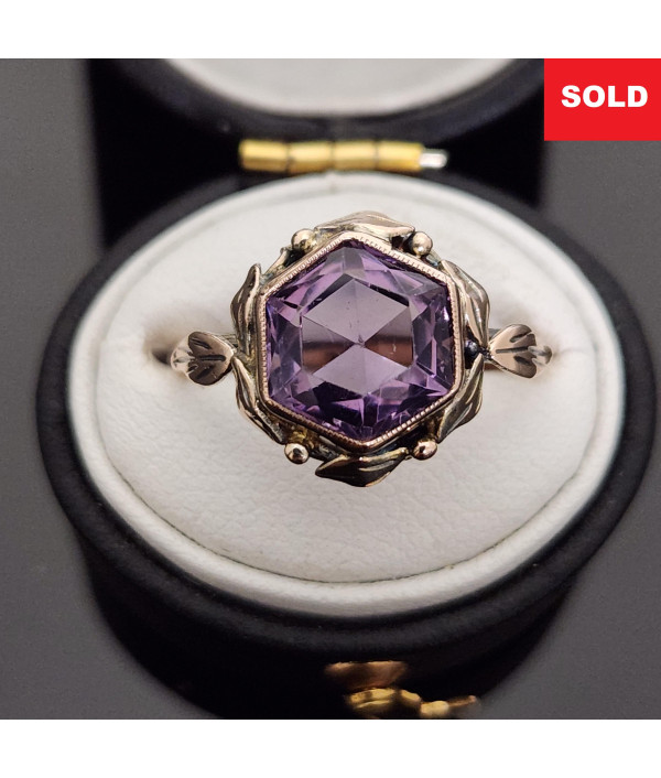 Arts and Crafts Amethyst Ring in 9K Rose...