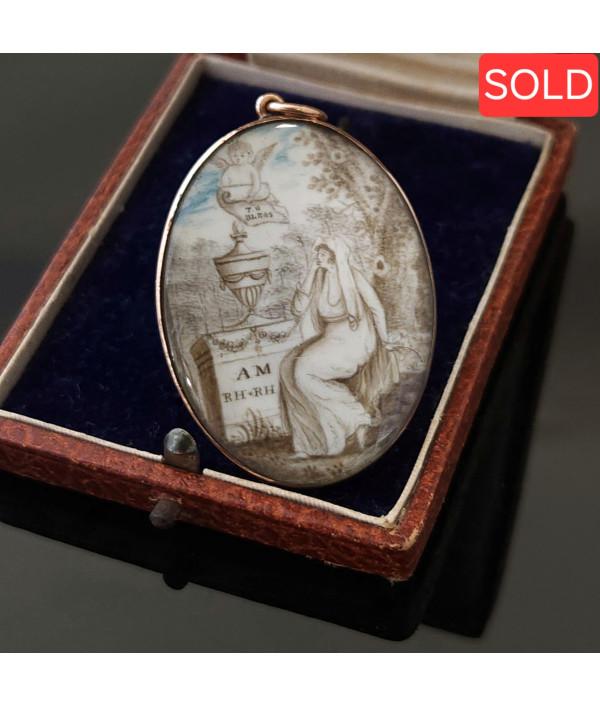 Georgian Sepia Painted Mourning Pendant ...