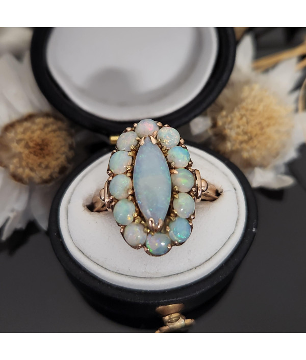 Vintage Solid Opal Halo Ring in 14k Yellow Gold Vintage Solid Opal Halo Ring in 14k Yellow Gold