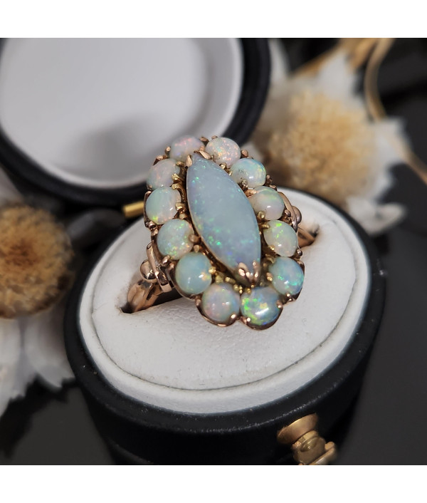 Vintage Solid Opal Halo Ring in 14k Yellow Gold Vintage Solid Opal Halo Ring in 14k Yellow Gold